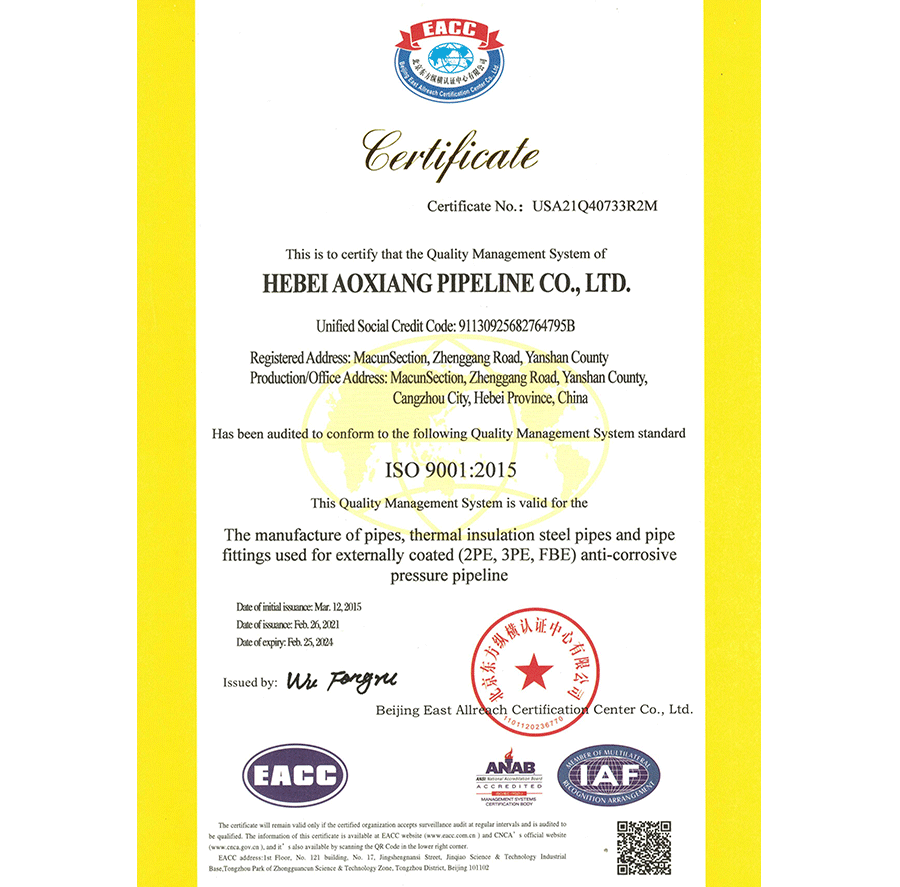 Has been audited to conform to the following Quality Management System standard 